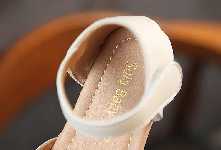 Girls half sandals flowers woven models princess shoes Korean version of the female baby slip leisure