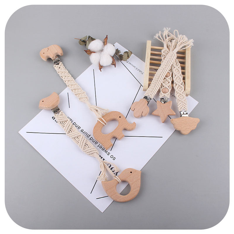 Beech Animal Anti-dropping Toy Teether Children's Hand-woven Pacifier Rope