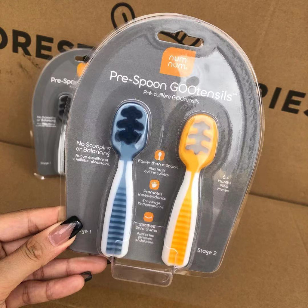 Supplementary Food Spoon Training Spoon Baby Self-Eating Soft Plastic Tableware 2 Pieces