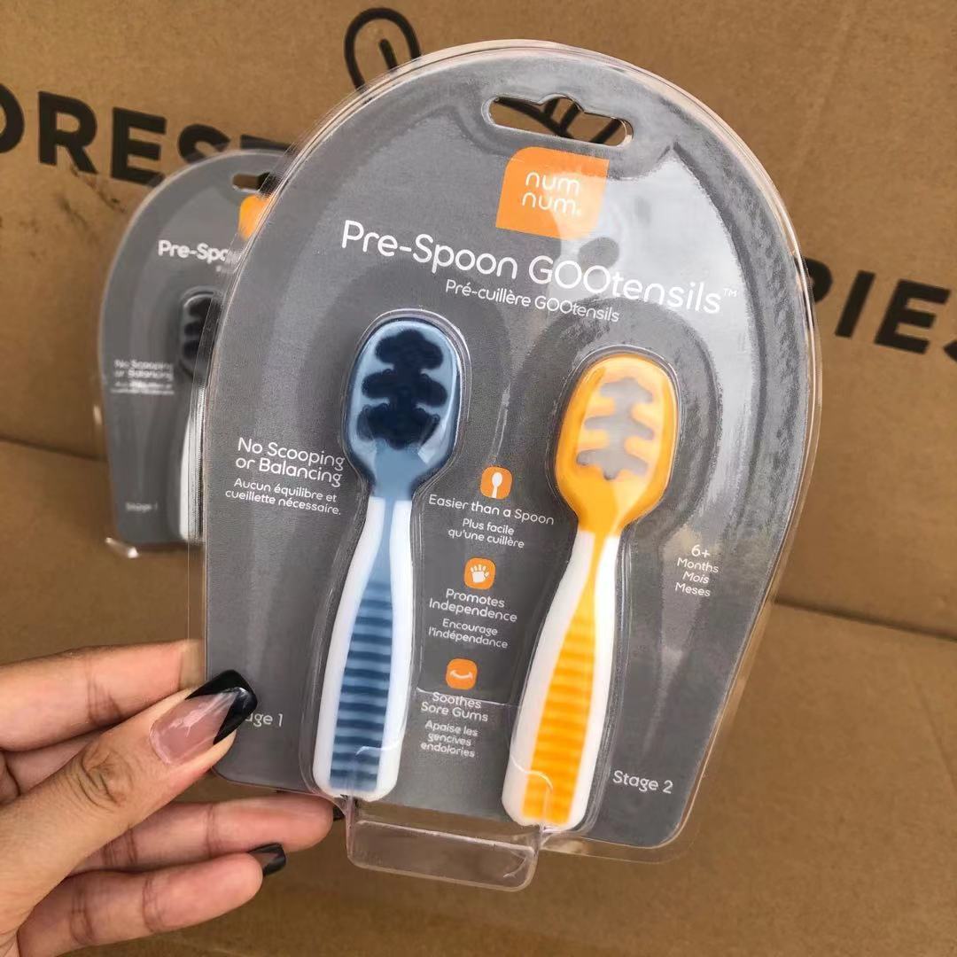 Supplementary Food Spoon Training Spoon Baby Self-Eating Soft Plastic Tableware 2 Pieces