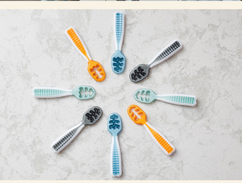 Supplementary Food Spoon Training Spoon Baby Self-Eating Soft Plastic Tableware 2 Pieces