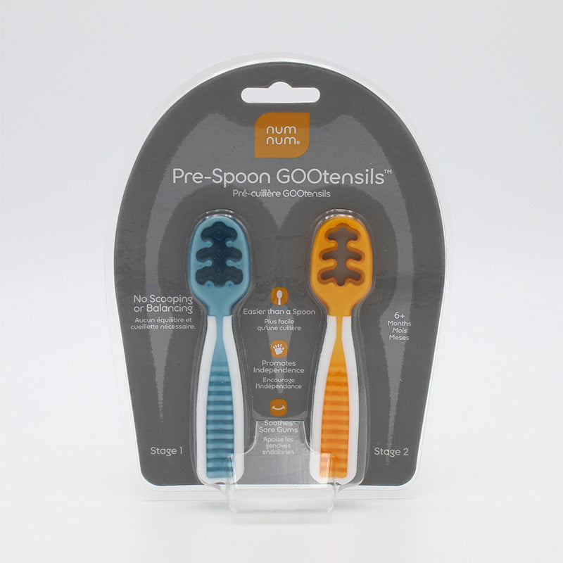 Supplementary Food Spoon Training Spoon Baby Self-Eating Soft Plastic Tableware 2 Pieces