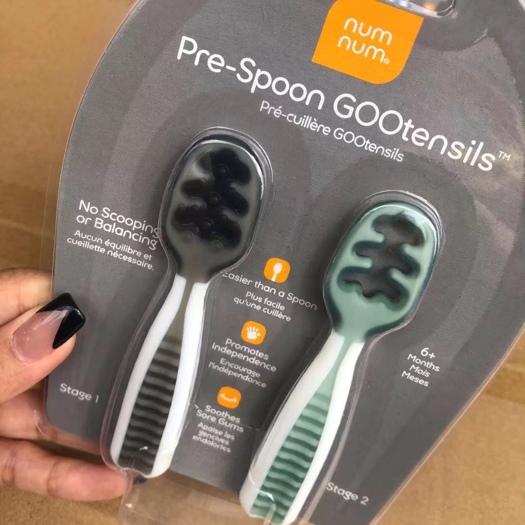 Supplementary Food Spoon Training Spoon Baby Self-Eating Soft Plastic Tableware 2 Pieces